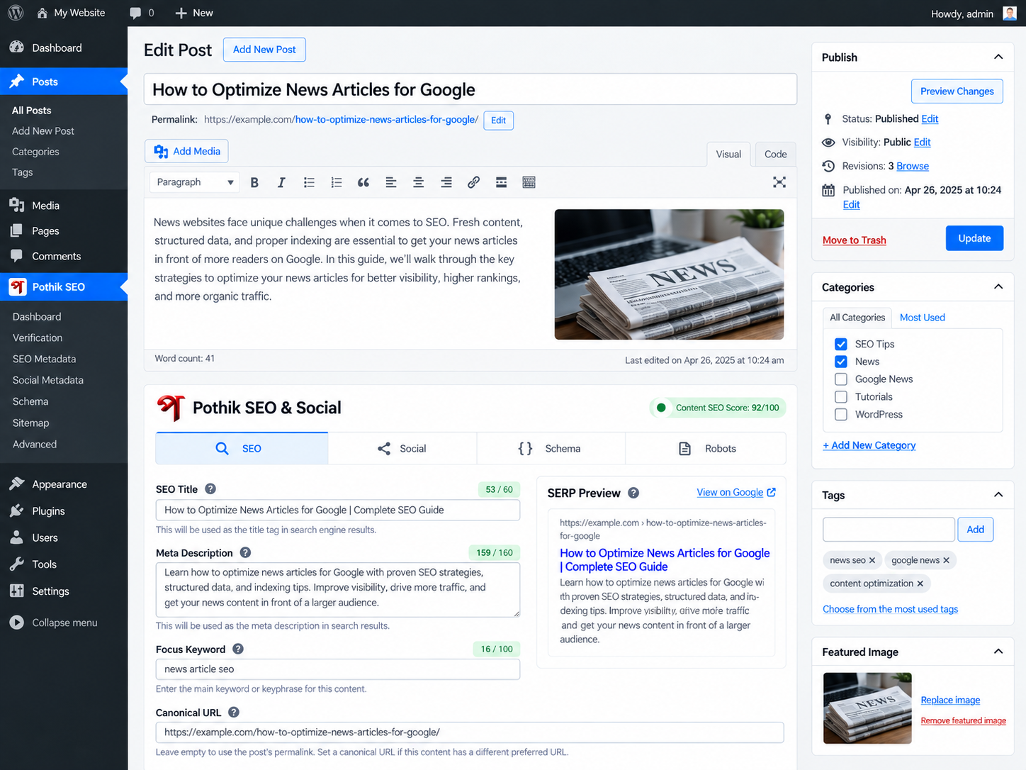 Pothik Google Optimization – Complete SEO, Search Console, Schema & Social Metadata Plugin for WordPress